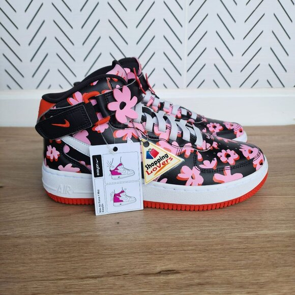 ⭐Nike Air Force 1 Mid Top Easy On Sz 7Y Big Kids Shoes Pink 3D Floral FQ3692-001 - Picture 10 of 14